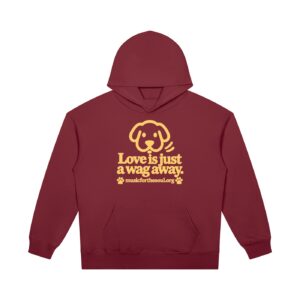 Love Is Just a Wag Away — Heavyweight Pullover Hoodie - Wine Red, 2XL