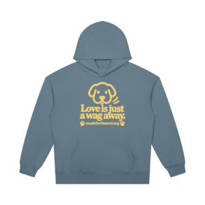Love Is Just a Wag Away — Heavyweight Pullover Hoodie - Gray Blue, S