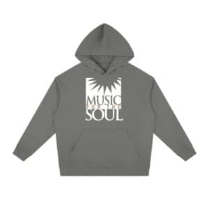 Music for the Soul — White & Gold Logo Hoodie - Dark Gray, L