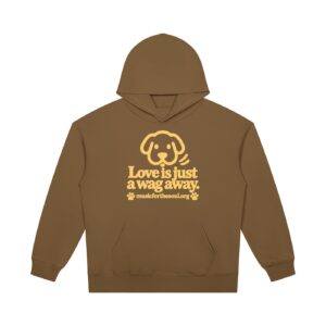 Love Is Just a Wag Away — Heavyweight Pullover Hoodie - Brown, L